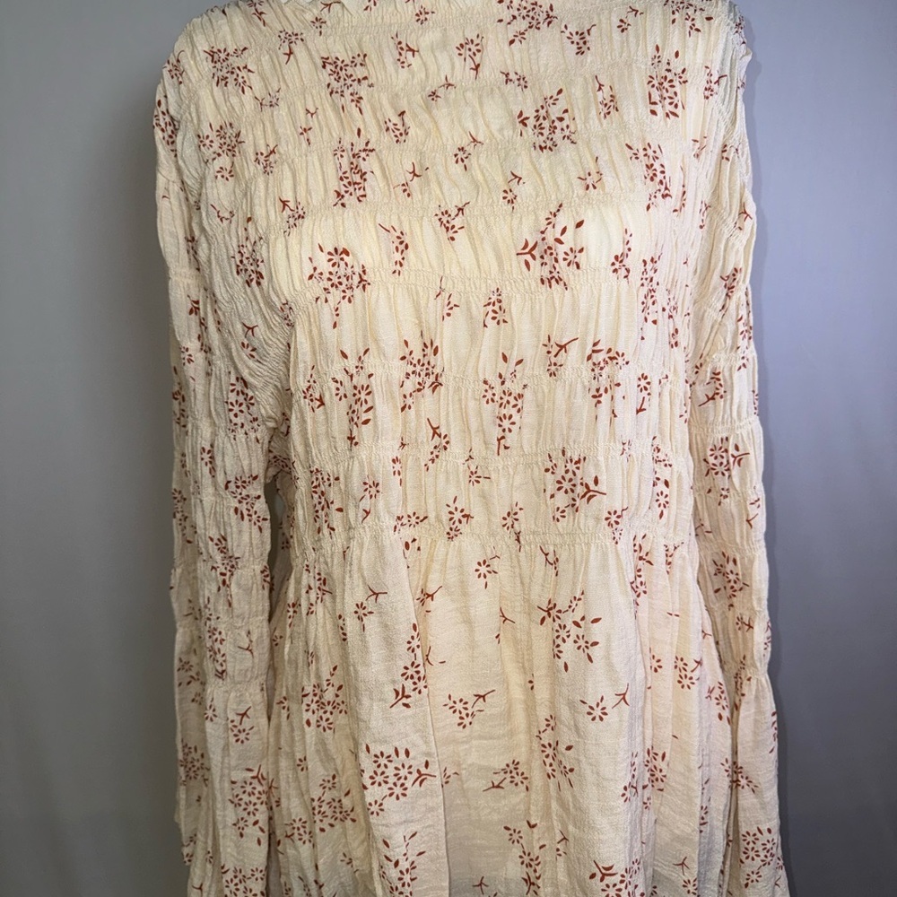 New blouse with babydoll design smocked‎ bodice and Bell sleeves
